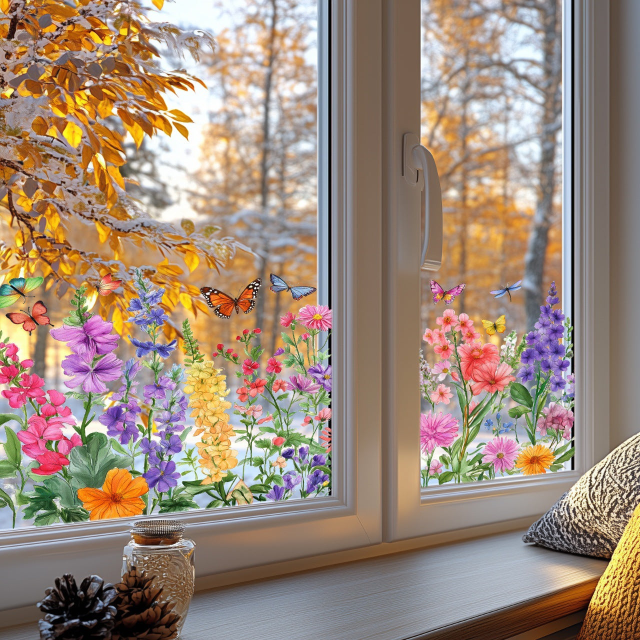 💐Colorful Floral Bouquet Window Sticker🖼️(Cut to size freely)